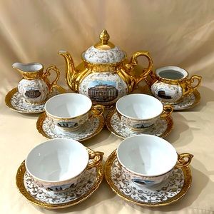 Bavaria 24K Gold Gilt Germany Porcelain 24k Gold Coffee Tea Set 13 Pieces E1208